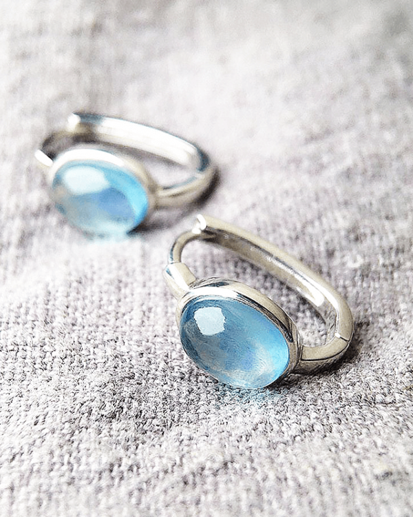 Oval Aquamarine Birthstone Earrings S925 Crystal Huggie Earrings - Image 3