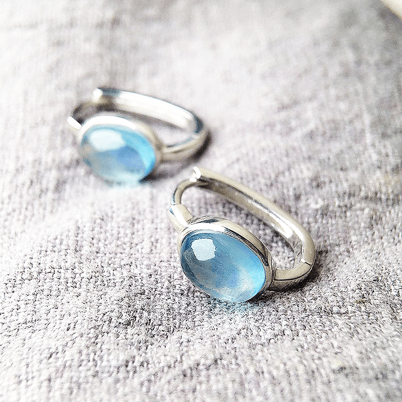 Oval Aquamarine Birthstone Earrings S925 Crystal Huggie Earrings