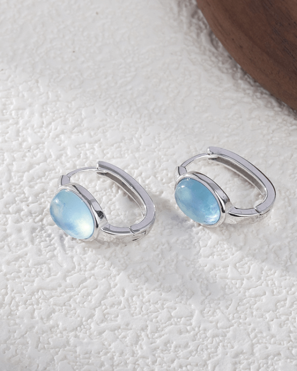 Oval Aquamarine Birthstone Earrings S925 Crystal Huggie Earrings - Image 5
