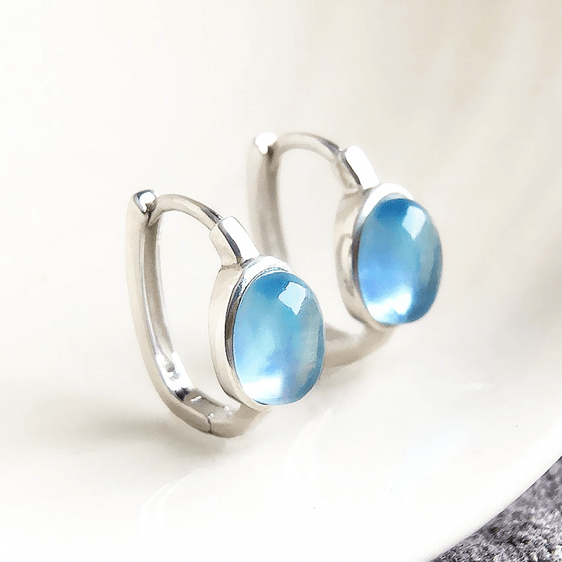 Alternative view of Oval Aquamarine Birthstone Earrings S925 Crystal Huggie Earrings