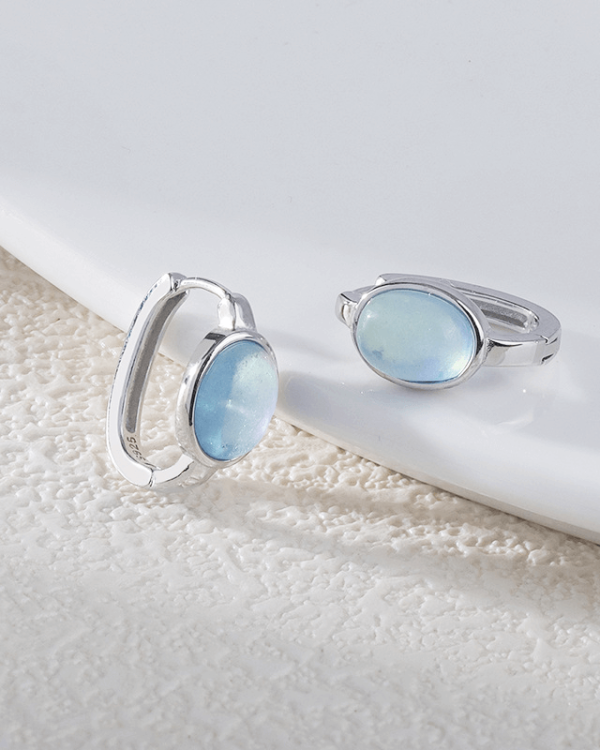 Oval Aquamarine Birthstone Earrings S925 Crystal Huggie Earrings - Image 7