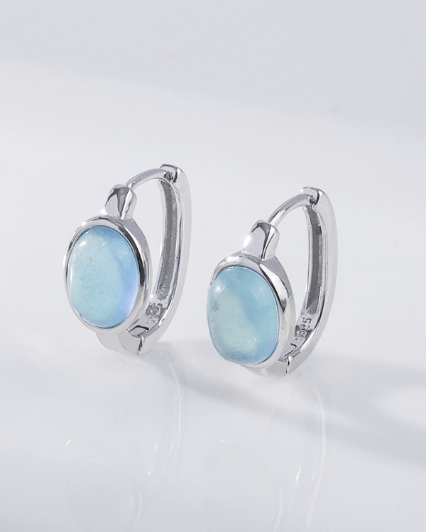 Oval Aquamarine Birthstone Earrings S925 Crystal Huggie Earrings - Image 6