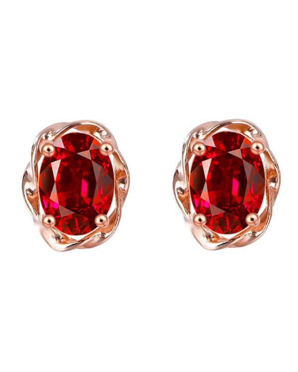 Oval Garnet Stud Flowing Year Design Birthstone Earrings 61