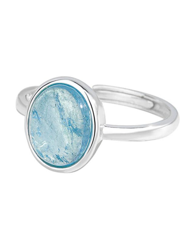 Alternative view of Oval Natural Crystal Aquamarine Adjustable Ring October Stone