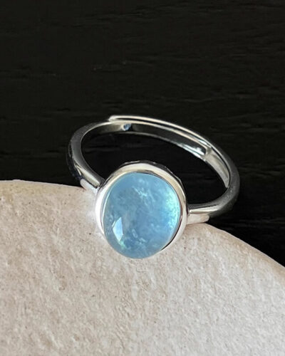Oval Natural Crystal Aquamarine Adjustable Ring October Stone