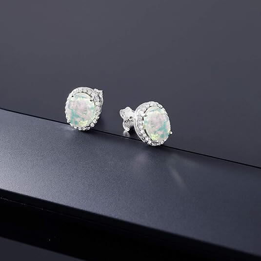 Oval Opal Halo Studs Earrings 3