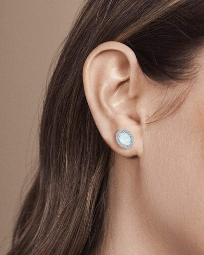 Alternative view of Oval Opal Halo Studs Earrings S925 October birthstone Jewelry