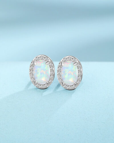Oval Opal Halo Studs Earrings S925 October birthstone Jewelry