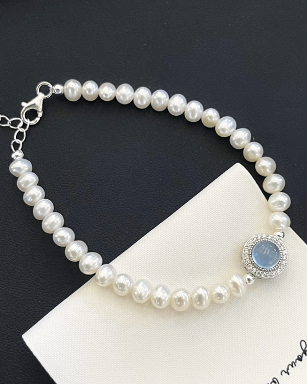 Pearl Bead Bracelet for Women Aquamarine Crystal Bracelet - Image 8