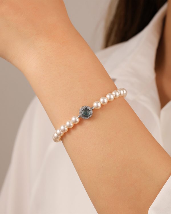 Pearl Bead Bracelet for Women Aquamarine Crystal Bracelet - Image 4