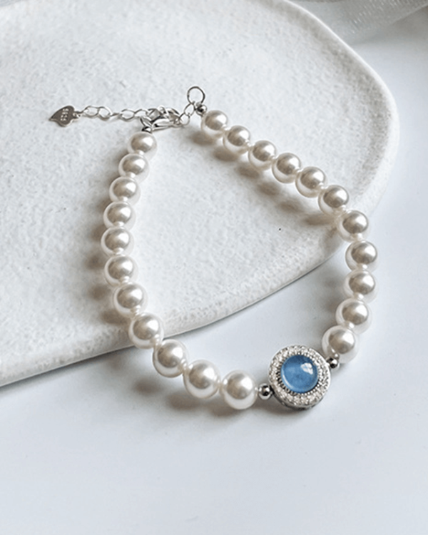 Alternative view of Pearl Bead Bracelet for Women Aquamarine Crystal Bracelet