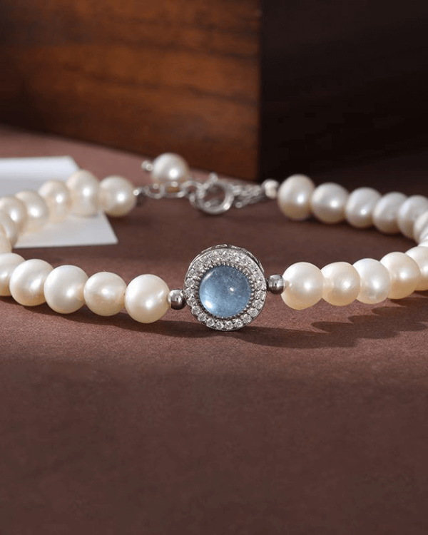 Pearl Bead Bracelet for Women Aquamarine Crystal Bracelet - Image 5