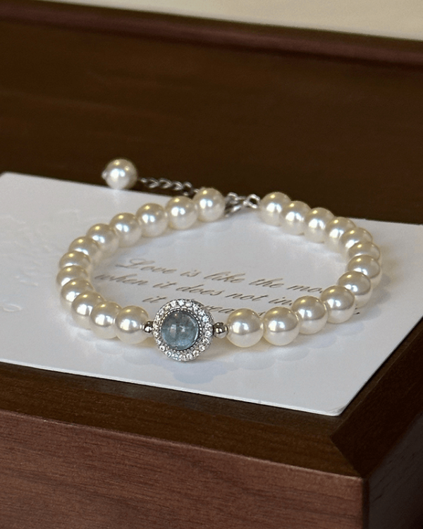 Pearl Bead Bracelet for Women Aquamarine Crystal Bracelet - Image 6