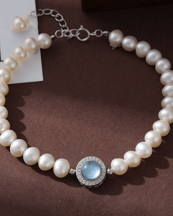 Pearl Bead Bracelet for Women Aquamarine Crystal Bracelet - Image 7