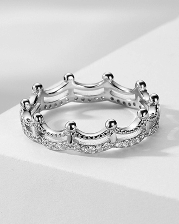 Alternative view of Princess Crown Ring 925 Sterling Silver Stackable Wedding Band