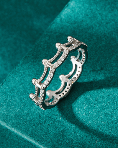 Alternative view of Princess Crown Ring 925 Sterling Silver Stackable Wedding Band