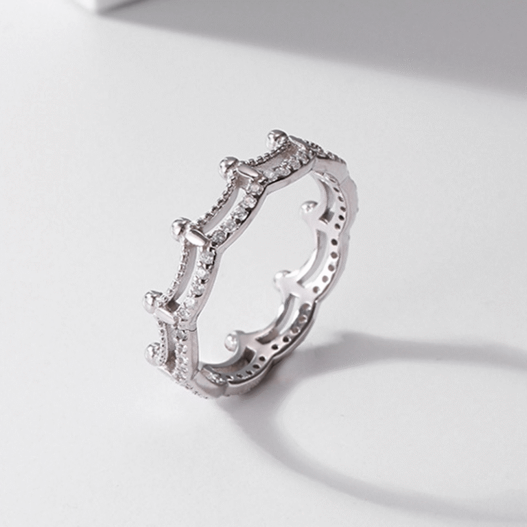 Princess Crown Ring 925 Sterling Silver Stackable Wedding Band