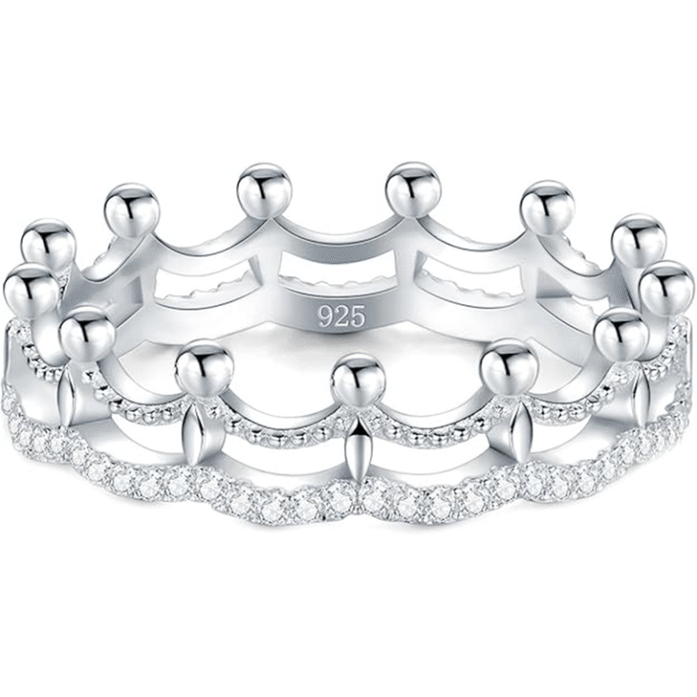 Princess Crown Ring 925 Sterling Silver Stackable Wedding Band