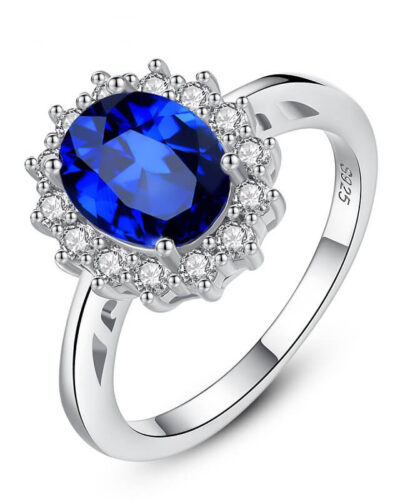 Princess Diana Ring Lab-Grown Blue Sapphire Rings