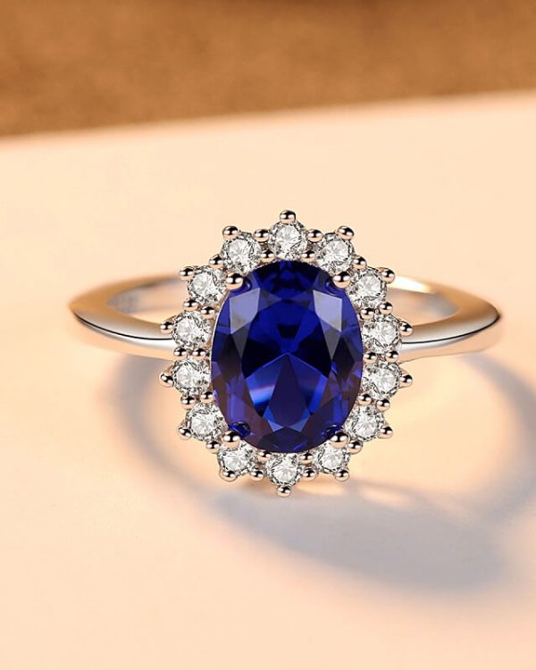 Princess Diana Ring Lab-Grown Blue Sapphire Rings - Image 3