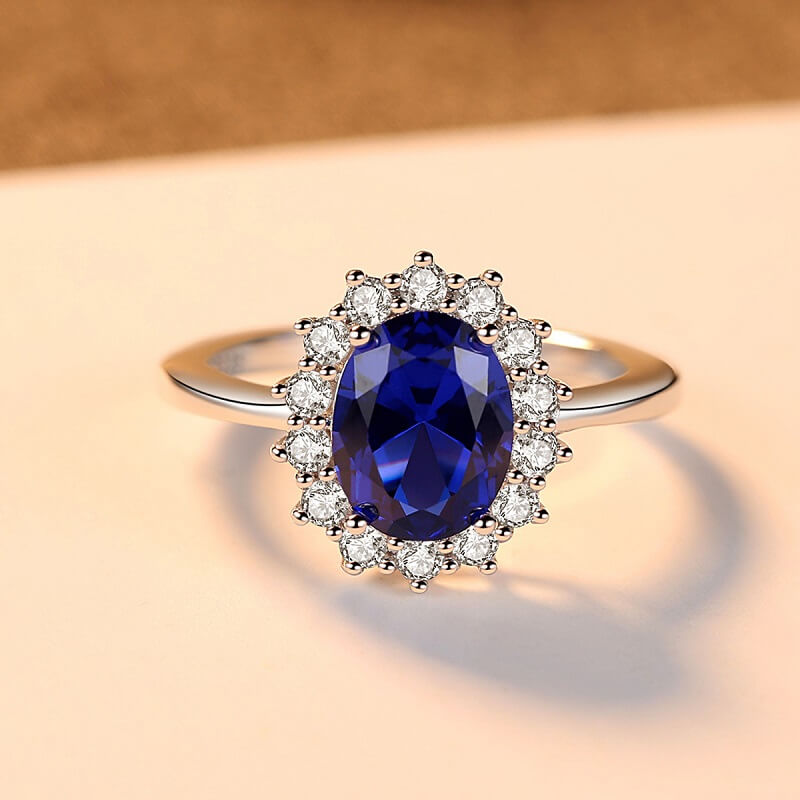 Princess Diana Ring Lab-Grown Blue Sapphire Rings - Image 3