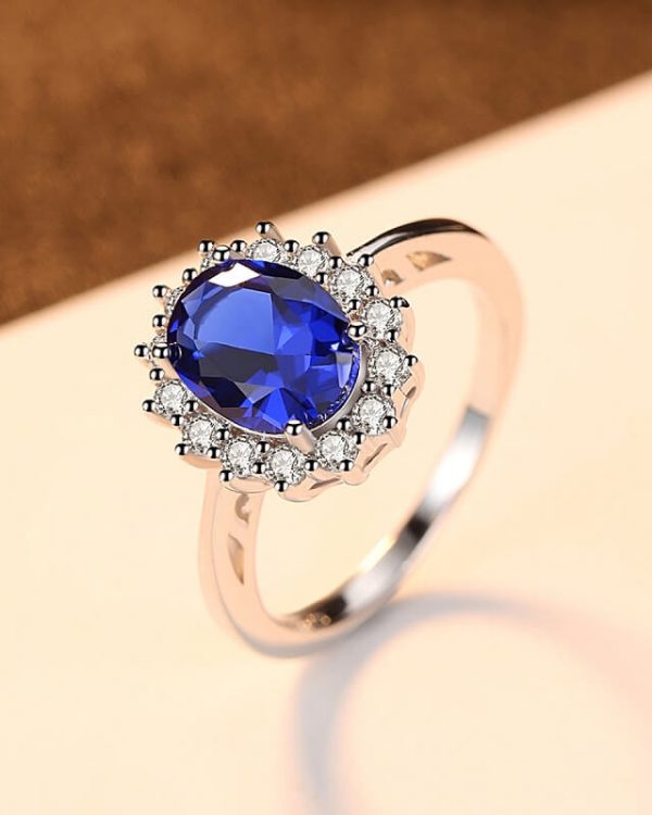 Princess Diana Ring Lab-Grown Blue Sapphire Rings - Image 4