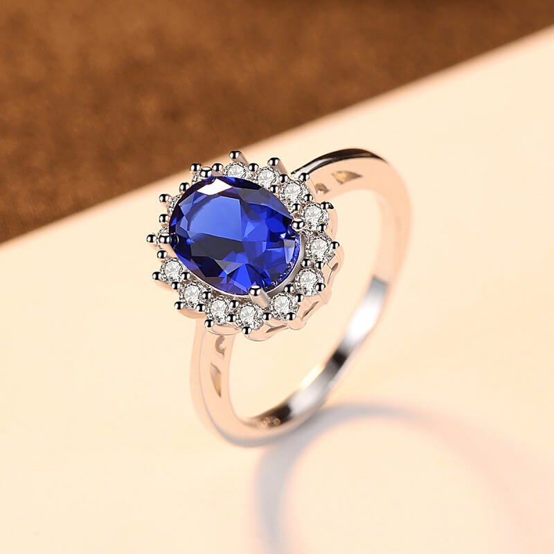 Princess Diana Ring Lab-Grown Blue Sapphire Rings - Image 4