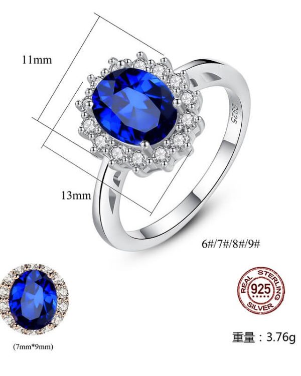 Princess Diana Ring Lab-Grown Blue Sapphire Rings - Image 5