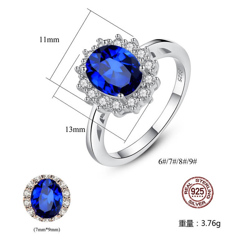 Princess Diana Ring Lab-Grown Blue Sapphire Rings - Image 5