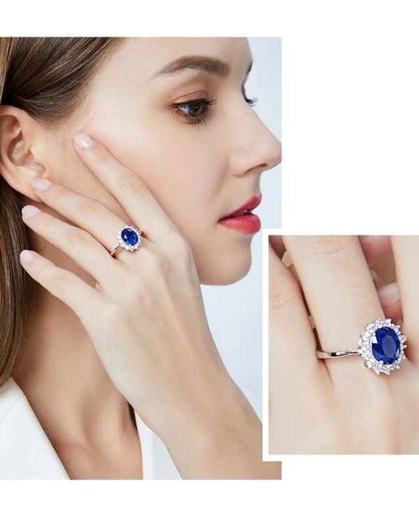 Princess Diana Ring Lab-Grown Blue Sapphire Rings - Image 6