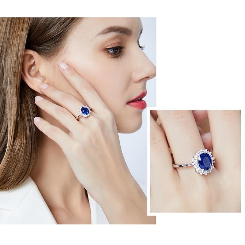 Princess Diana Ring Lab-Grown Blue Sapphire Rings - Image 6