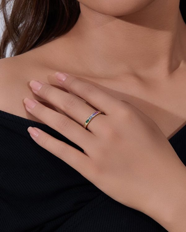 Alternative view of Rainbow Eternity Rings Colorful Cubic Zirconia 925 Sterling Silver