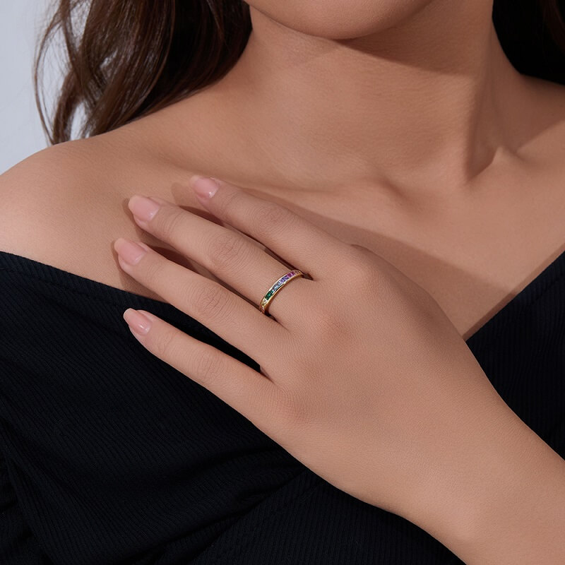Alternative view of Rainbow Eternity Rings Colorful Cubic Zirconia 925 Sterling Silver