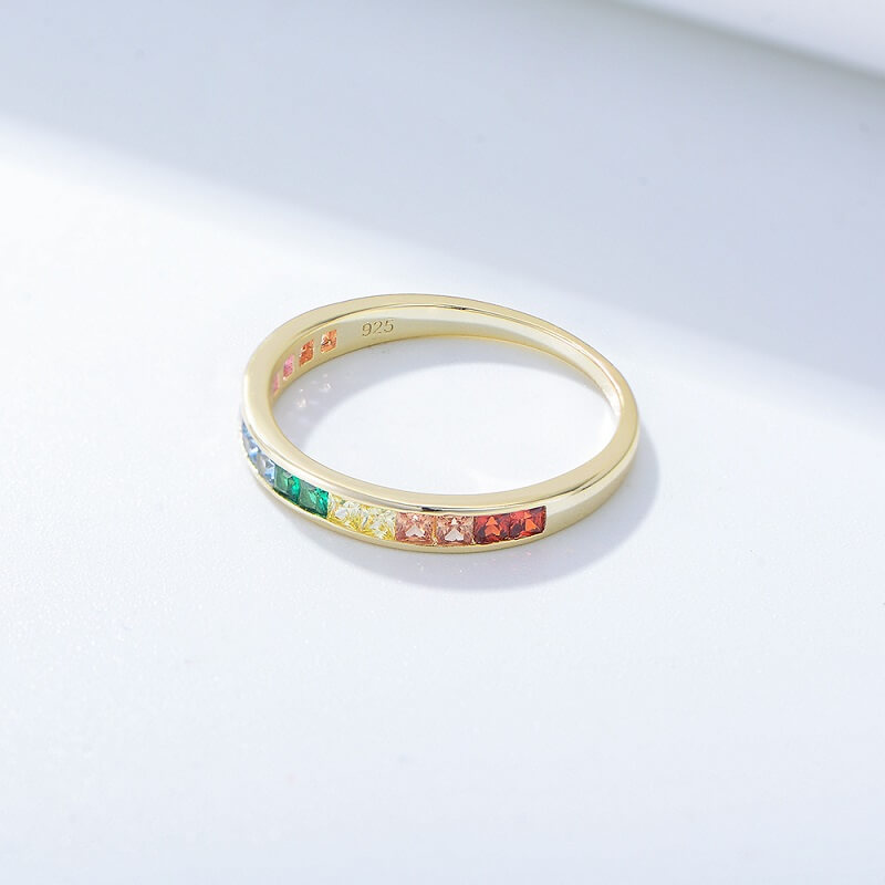 Alternative view of Rainbow Eternity Rings Colorful Cubic Zirconia 925 Sterling Silver