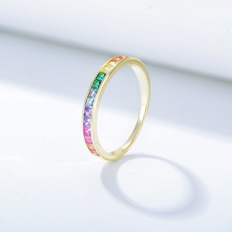 Rainbow Eternity Rings Colorful Cubic Zirconia 925 Sterling Silver