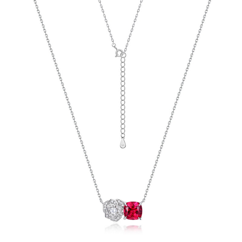 Lab Grown Ruby Rose Necklace July Birthstone Flower Series Jewelry - Image 3
