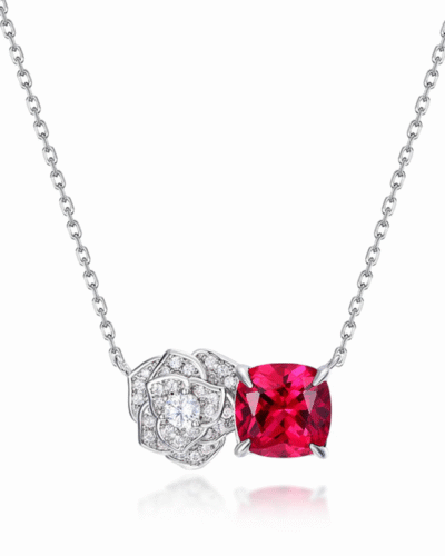 Alternative view of Lab Grown Ruby Rose Necklace July Birthstone Flower Series Jewelry