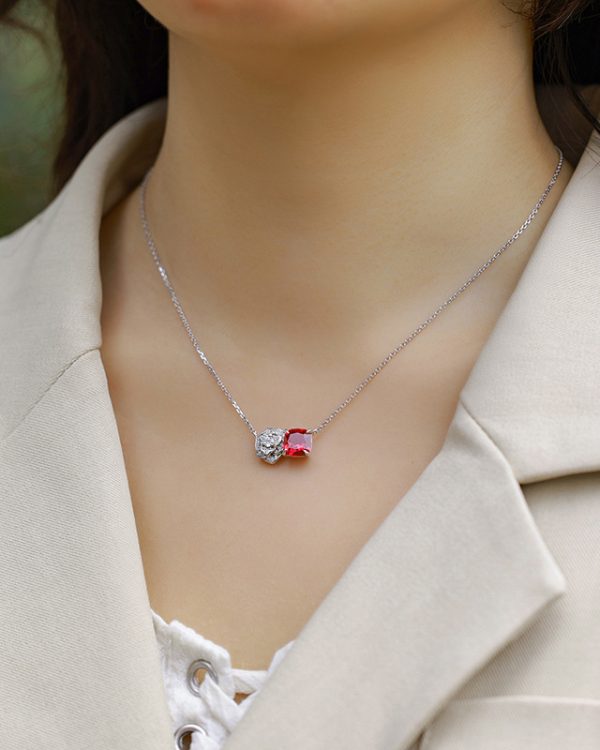 Alternative view of Lab Grown Ruby Rose Necklace July Birthstone Flower Series Jewelry