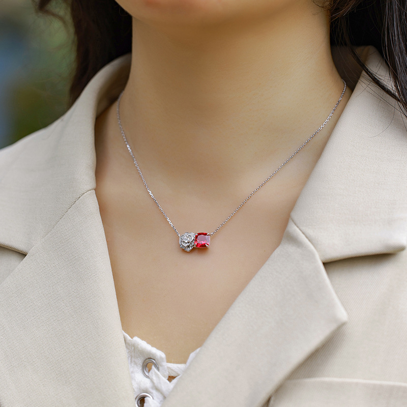 Lab Grown Ruby Rose Necklace July Birthstone Flower Series Jewelry - Image 4