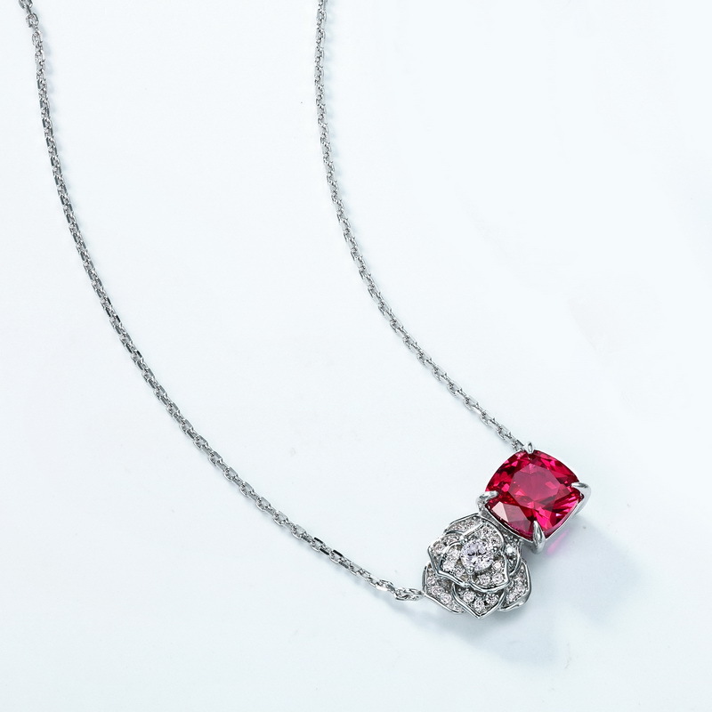 Lab Grown Ruby Rose Necklace July Birthstone Flower Series Jewelry - Image 6