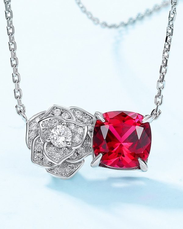 Rose Lab Grown Ruby Necklace July Birthstone 6