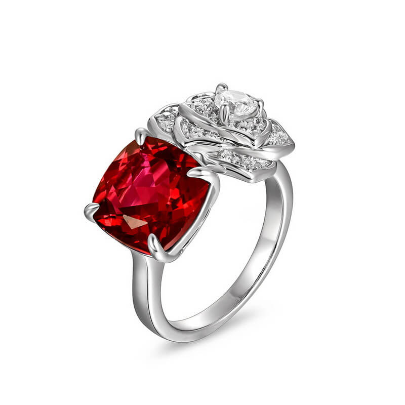 Lab Grown Ruby Rose Ring July Birthstone Flower Series Jewelry - Image 3