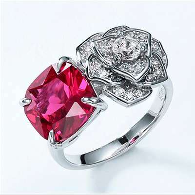 Alternative view of Lab Grown Ruby Rose Ring July Birthstone Flower Series Jewelry