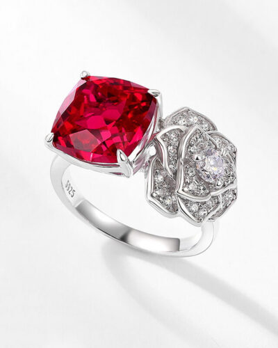 Lab Grown Ruby Rose Ring July Birthstone Flower Series Jewelry