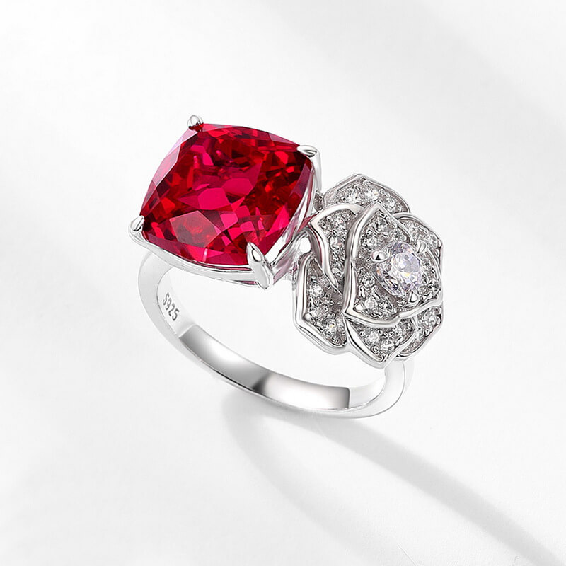 Lab Grown Ruby Rose Ring July Birthstone Flower Series Jewelry