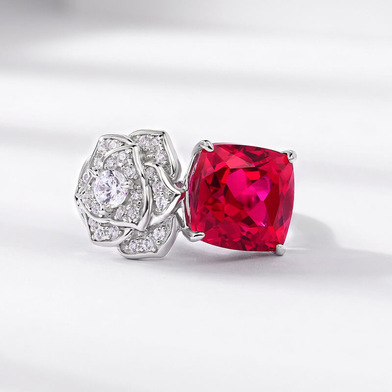 Rose Lab Grown Ruby Ring July Birthstone Flower Series Jewelry 3