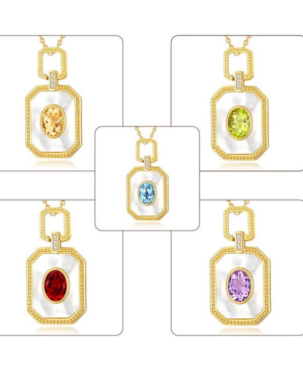 S925 Natural Crystal Necklace White Mother of Pearl Pendant 10