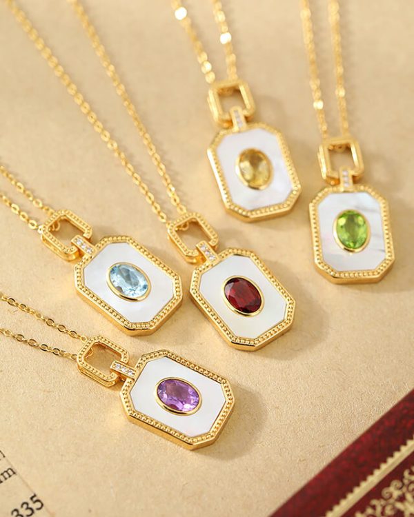 S925 Natural Crystal Necklace White Mother of Pearl Pendant 2