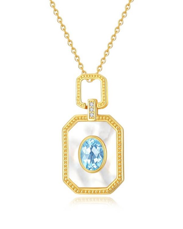 S925 Natural Crystal Necklace White Mother of Pearl Pendant 4