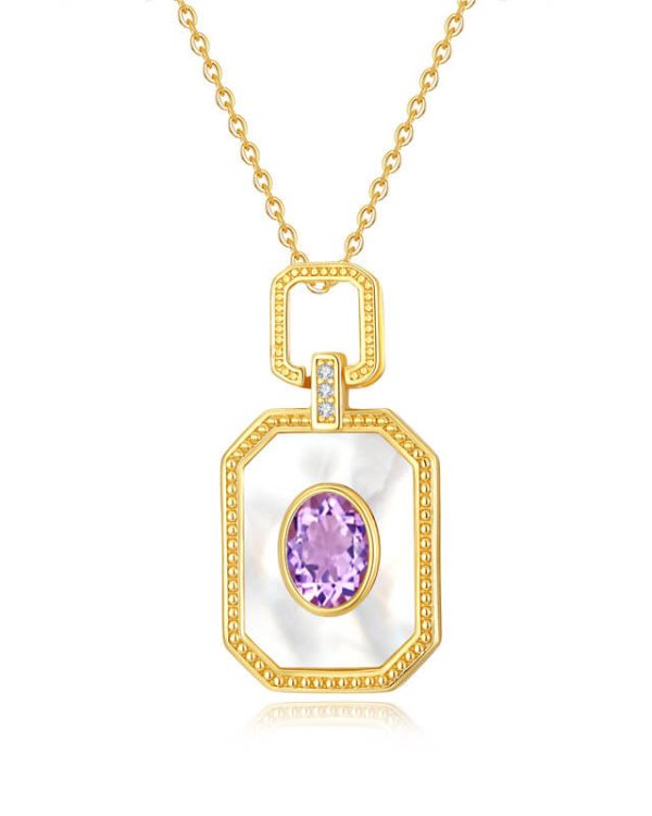Alternative view of S925 Natural Crystal Necklace White Mother of Pearl Pendant